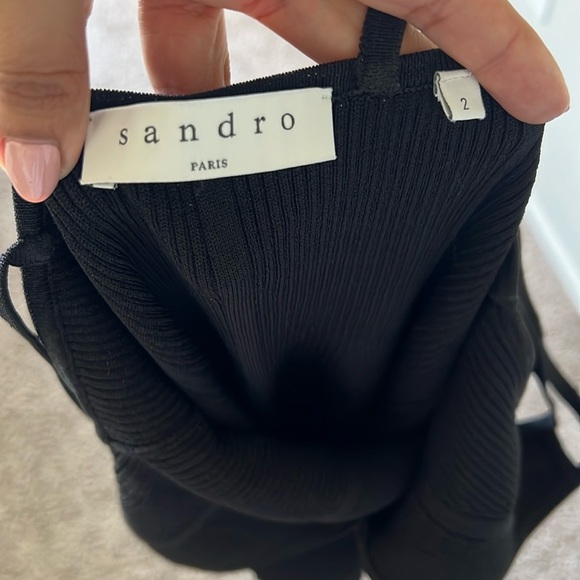 Sandro Black Soan Scalloped Edge Ribbed Strappy Top Size 2 - Picture 7 of 9